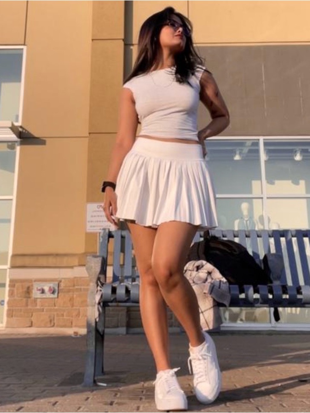 Beige Pleated Mini Skirt - Classic Casual